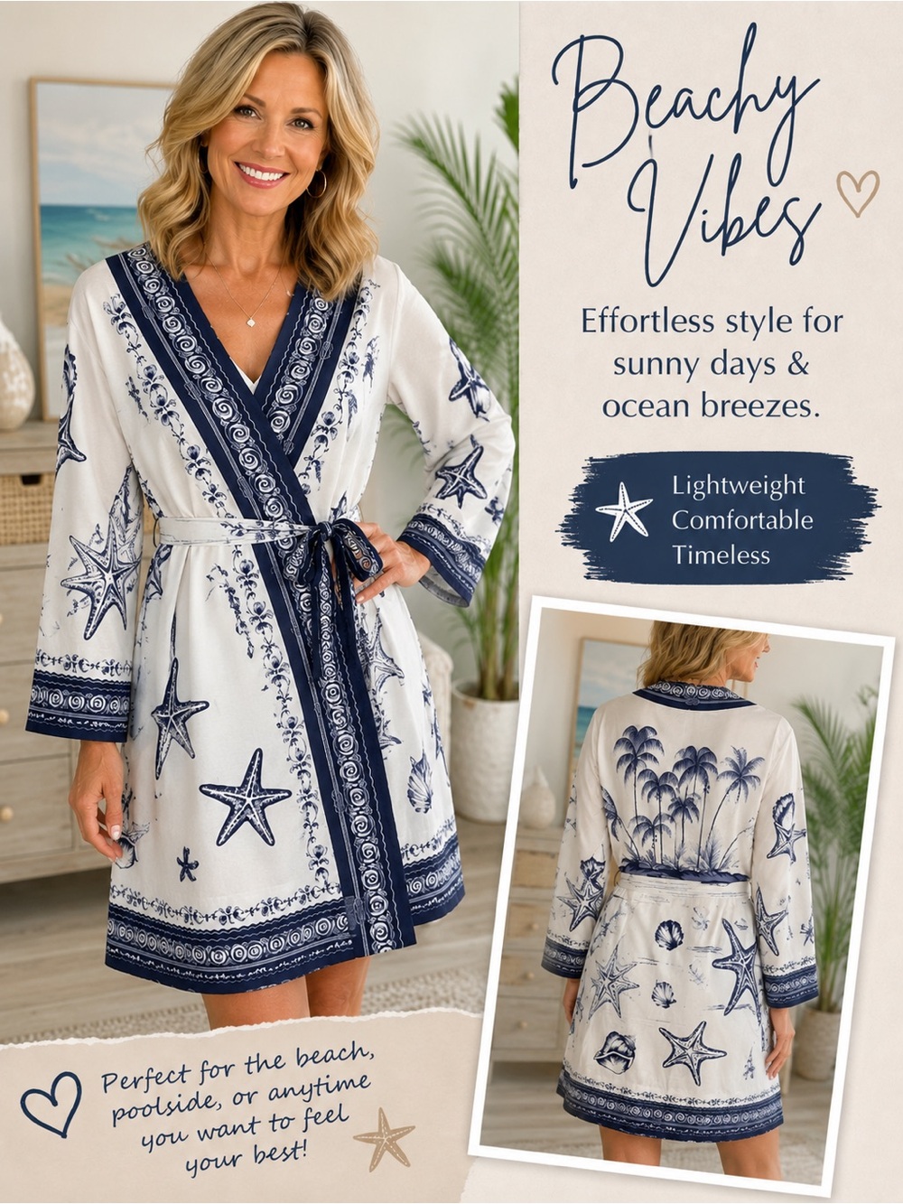 Remix Wrap Dress, White and Navy Blue